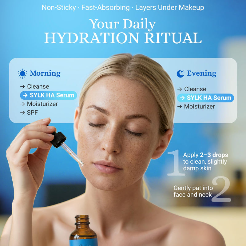 Sylk Hyaluronic Acid Serum for Face - Ultra Hydrating Anti Aging & Anti Wrinkle Serum with Vitamin C & E - Moisturizing & Plumping Formula for Smooth Skin - Microneedling - Korean Skincare - 2 fl oz