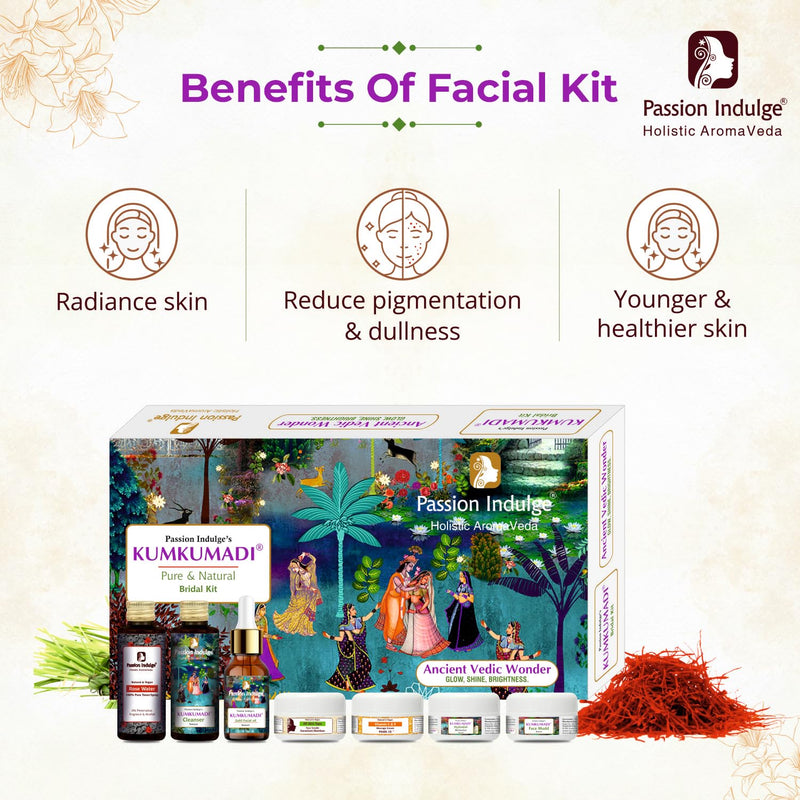 [Australia] - Passion Indulge Kumkumadi Pure and Natural 7 Star Facial Kit for Radiant Skin with Pure Saffron, Vetiver Oil, and 16 Herbs & Vitamin C | All Skin Types | 7 Step Skin Routine |Pack of 7 