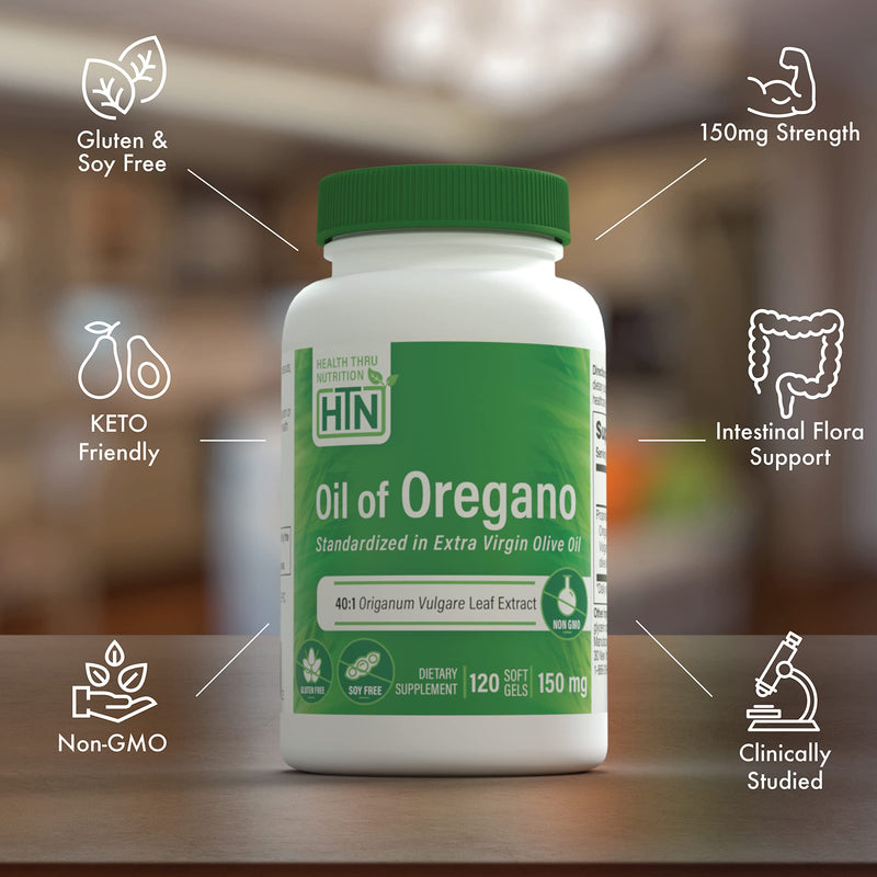 [Australia] - Oil of Oregano 120 Mini-Softgels | Wild Harvested | European 40:1 Origanum Vulgare Equivalent to 600mg Oregano in Extra Virgin Olive Oil | Non-GMO Gluten Free | by Health Thru Nutrition (Pack of 120) 120 Count (Pack of 1) 
