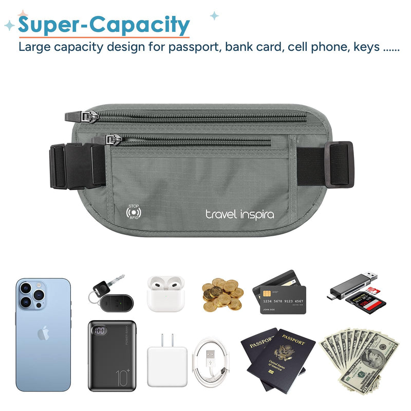 travel inspira RFID Blocking Travel Money Belt with Anti-Thief Zip - Slim Passport Holder and Travel Pouch to Secure Cash, Cards and Documents * 2 Pack