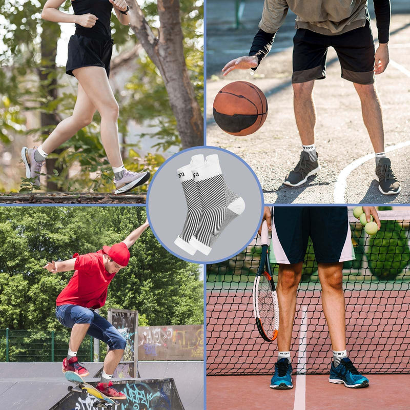 [Australia] - PUTUO Neuropathy Socks for Men Women: Orthopedic Compression Socks Plantar Fasciitis Socks Ankle Brace Large L/XL White Black 4 Pairs White & Black L-XL 