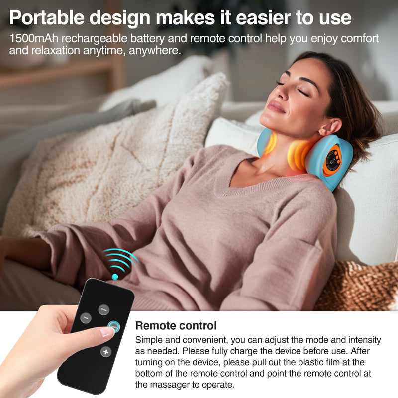[Australia] - Hugterra Neck Massager 2025, Neck Stretcher Cervical Traction with Heat, 3 Modes, Portable Massage Neck Hump Corrector for Pain Relief and Muscle Relax, 26° Angle Cervical Traction Device Blue 