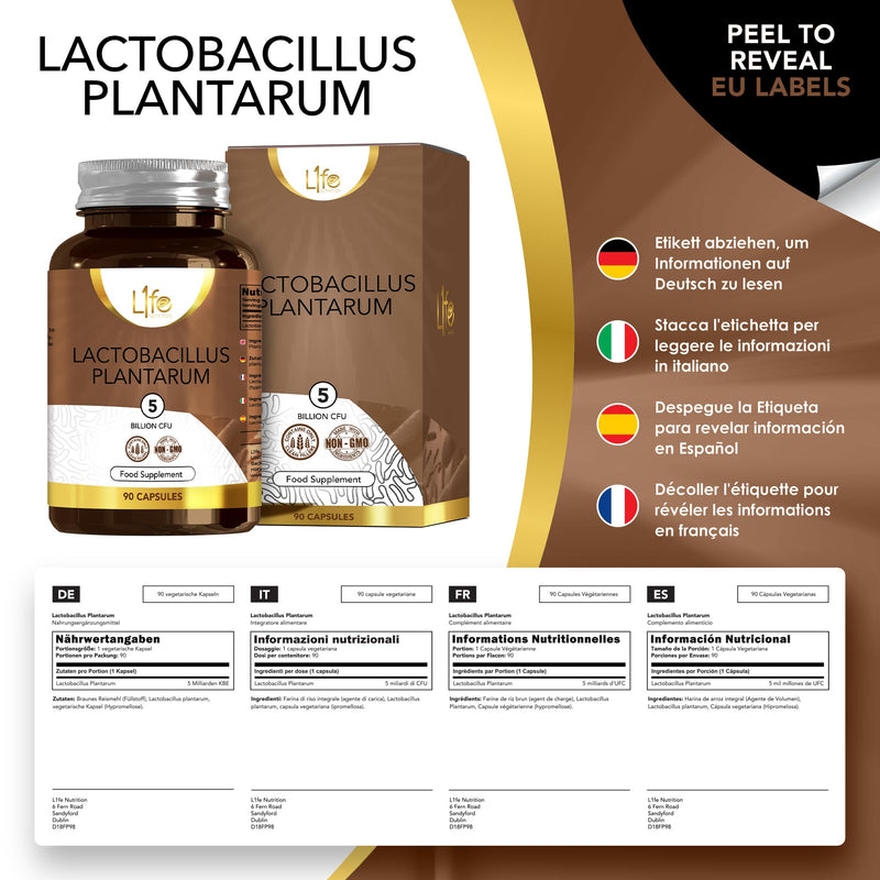LN Lactobacillus Plantarum | 90 L-Plantarum Capsules - 5 Billion CFU High Strength Probiotic per Serving | Lactobacillus Probiotics | Non-GMO, Gluten & Allergen Free | Made in the UK
