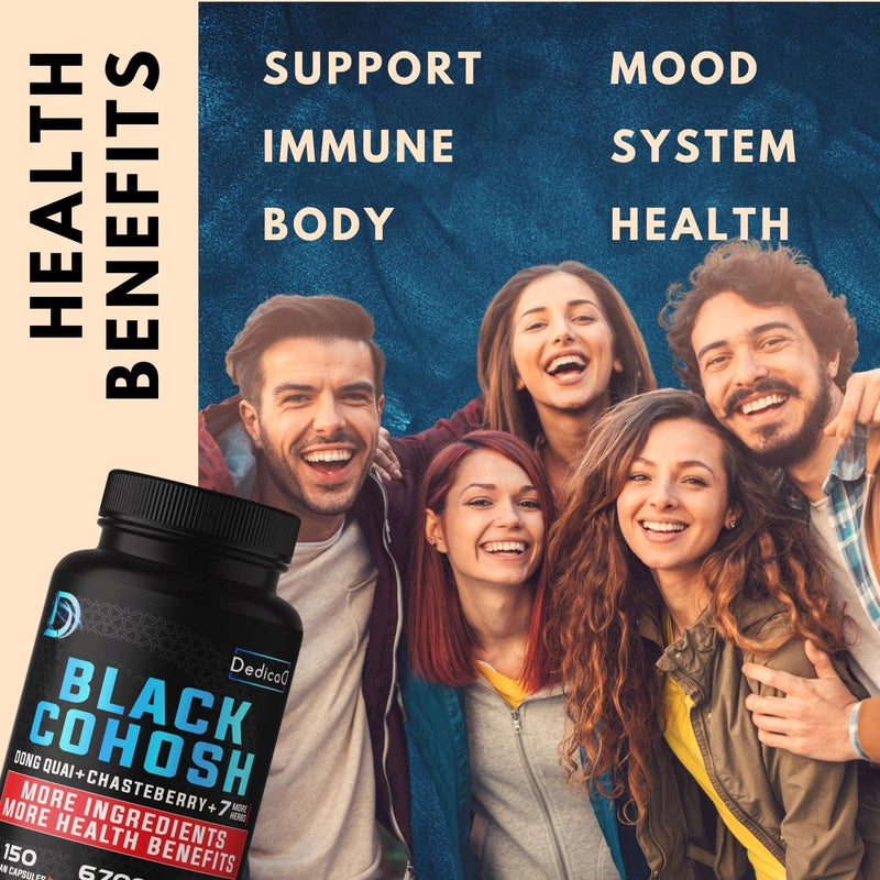 [Australia] - 12in1 Black Cohosh 5-Month Supply for Menopause Support Supplement - 6700mg with Dong Quai, Chasteberry, Red Raspberry, Licorice, Wild Yam & more - Boost Immunity & Balance Mood - 150 Vegan Capsules 150 Count (Pack of 1) 