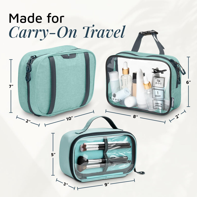 TRIPPED Travel Gear 3-Piece Travel Toiletry Bag Set | Includes Hanging Toiletry Bag, 311 TSA Liquid Bag, and Accessory Organizer Pouch with Lightweight Ripstop Construction Dusty Teal Makeup
