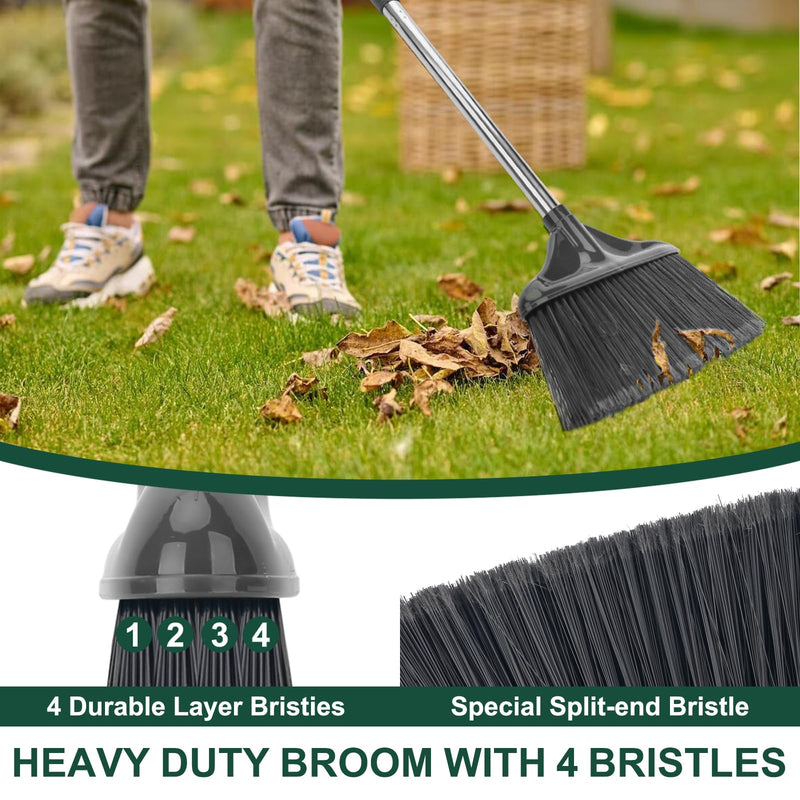 [Australia] - Heavy Duty Broom Outdoor Indoor Commercial Broom with 50 inches Long Handle,Perfect for Home Courtyard Garage Kitchen Office Lobby Room Floor(Black) Black 