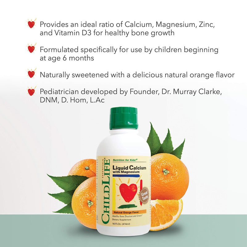 [Australia] - ChildLife Essentials Liquid Calcium Magnesium Supplement - Supports Healthy Bone Growth for Children, Vitamin D3 & Zinc, All-Natural, Gluten Free & Non-GMO - Natural Orange Flavor, 16 Fl Oz Bottle 16 Fl Oz (Pack of 1) 