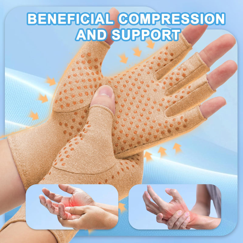 DRNAIETY 2-Pair Arthritis Compression Gloves- for Hand Arthritis, Carpal Tunnel Pain, Rheumatoid Arthritis, RSI, Fingerless, Anti-Slip, Breathable Gloves for Men & Women, Typing, Daily Use(M Brown) Medium
