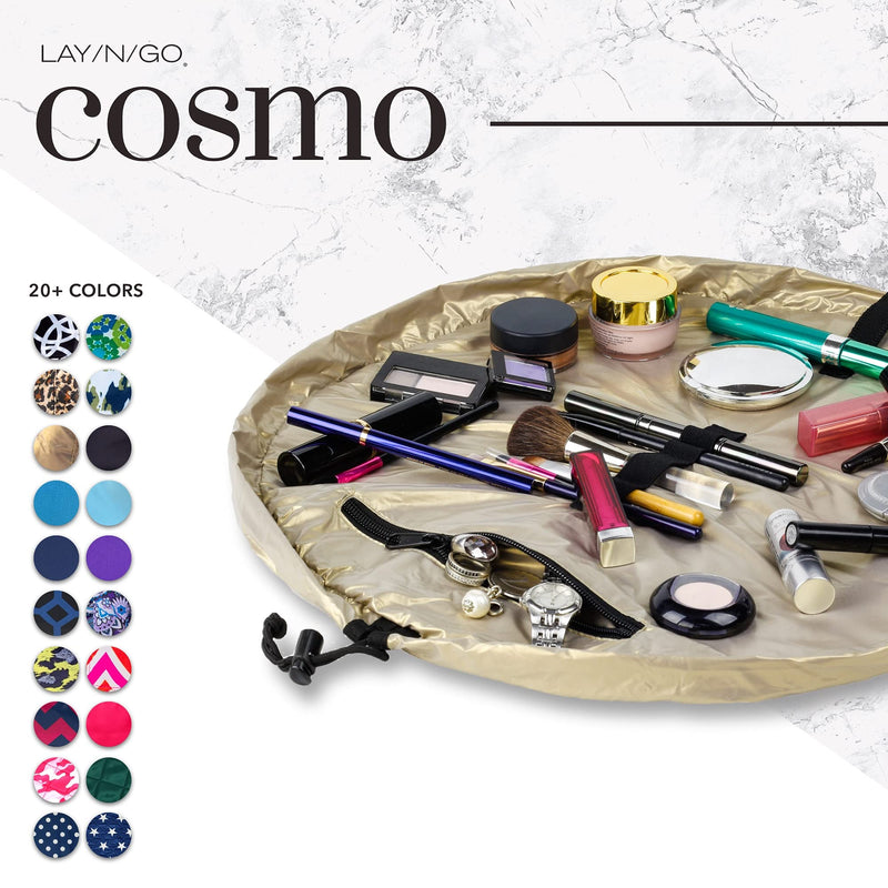 Lay-n-Go Cosmo Drawstring Cosmetic Pouch & Makeup Bag Organizer - Metallic Bundle - Toiletry Bag for Travel, Gifts, and Daily Use, 20 inch, Metallic Silver & Gold
