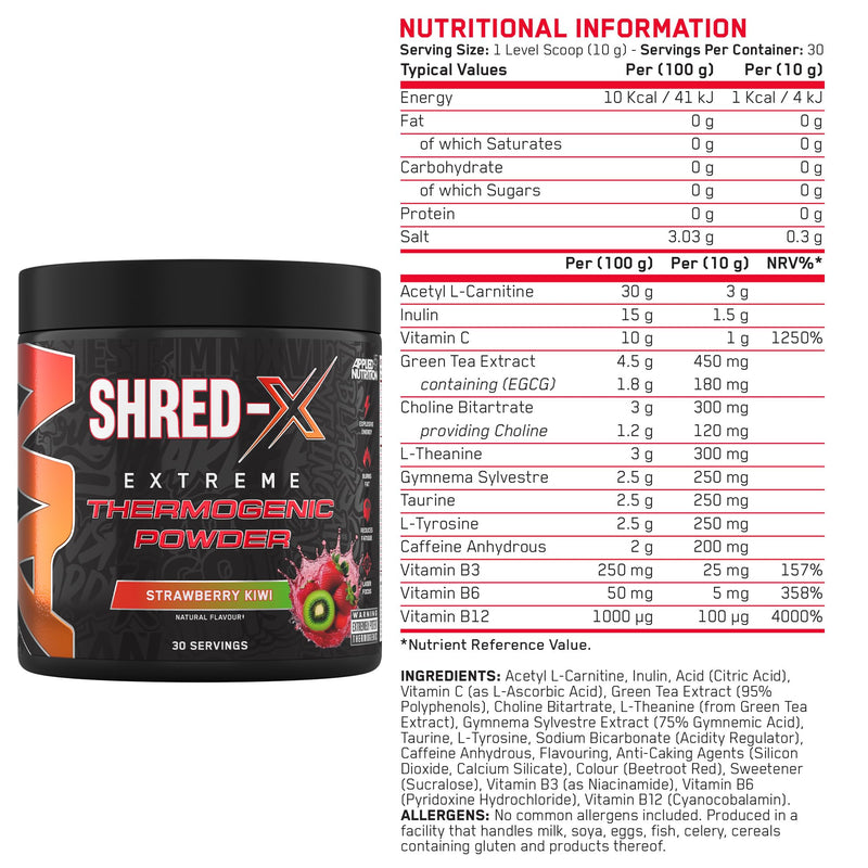 Applied Nutrition Shred X Fat Burner - ABE All Black Everything Fat Burner, Thermo Weight Management (300g - 30 Servings) (Strawberry Kiwi) Strawberry Kiwi 30 Servings (New Pack of 1)