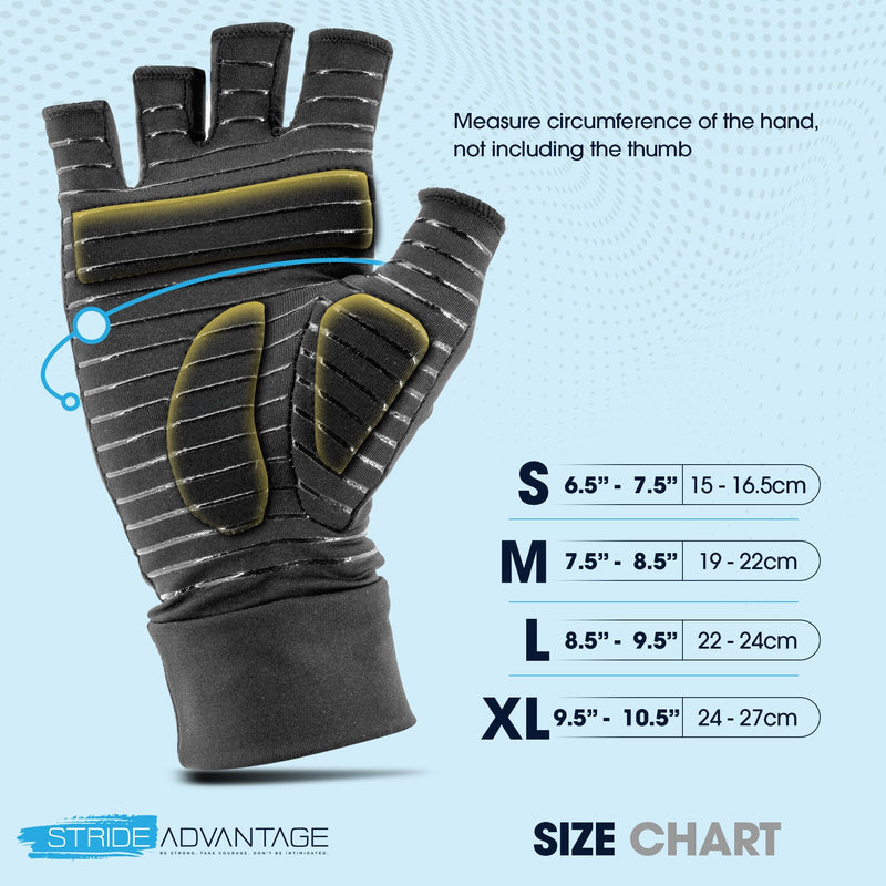 [Australia] - Hand pain gloves, Padded Copper Compression | Fingerless Glove Trigger Finger Rheumatoid Psoriatic Arthiritis Carpal Tunnel Hand Pain Relief Hand | Sport gloves, Gym Gloves Large 