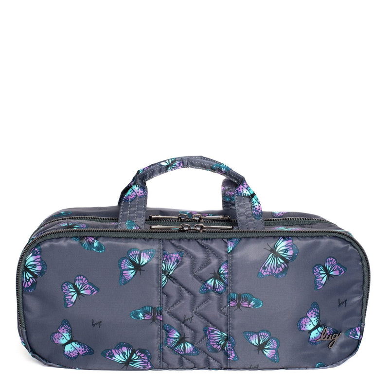 Lug Flatbed Slim Cosmetic Case for Women – Travel Toiletry Organizer with Multiple Compartments, Lightweight Water-Resistant Polyester – Resort Black