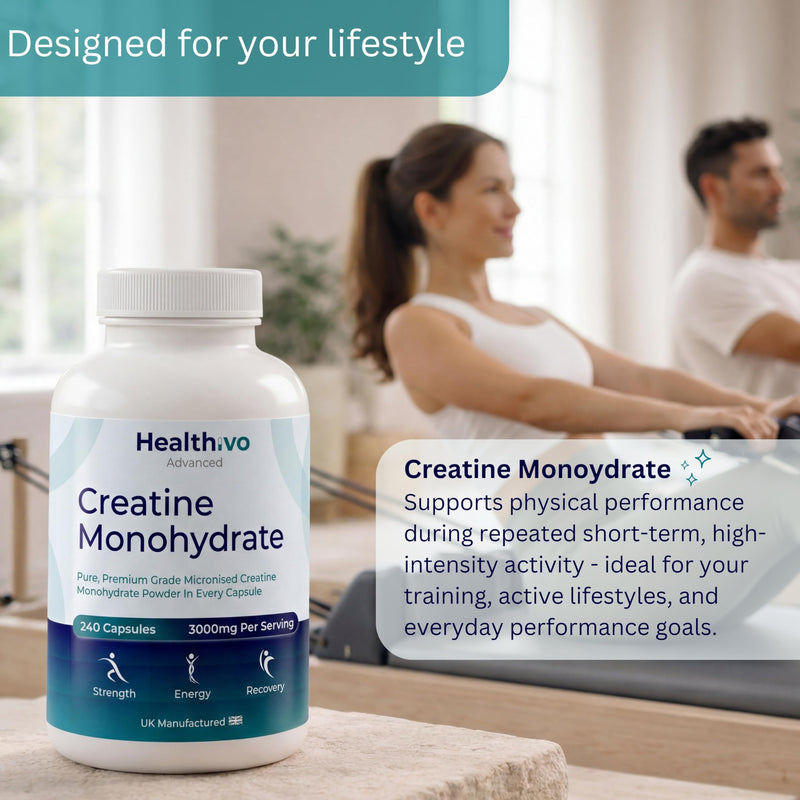 Creatine Monohydrate Capsules, 240 Tablets, 3000mg, UK Made | Micronized Creatine Capsules, Pure Creatine Tablets, Vegan Creatine for Women and Men, 60 Servings, Gluten Free