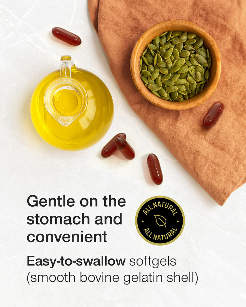 Pumpkin Seed Oil Capsules 3000mg – Cold Pressed Pumpkin Seed Oil for Hair Growth & Bladder Support – 100% Pure, No Additives – High in Omega 6 & 9 - UK Made Supplement - 90 Softgels Easy to Swallow 90 count (Pack of 1)