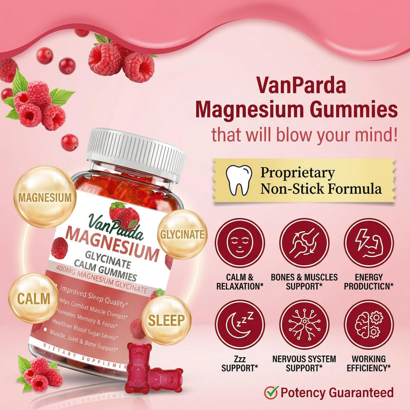Magnesium Glycinate 400mg Gummies, High Absorption Magnesium Complex for Women, Kids, Adults, Sleep aid, Calm,Muscle Relaxation, Vitamins B6, D & Potassium Supplement, Gluten-Free Vegetarians.