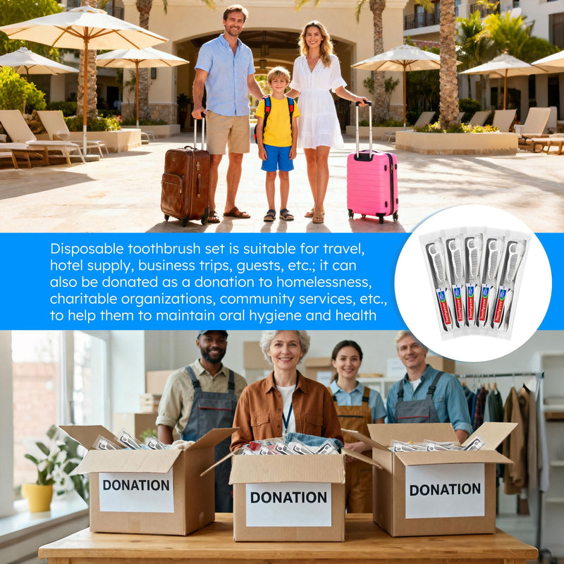 [Australia] - Travel Toothbrushes with Toothpaste, Disposable Toothbrushes, Hygiene Kits in Bulk with Floss Picks, Combs, Individually Packaged, Suitable for Home, Travel, and Hotels (100-PACK) 100 