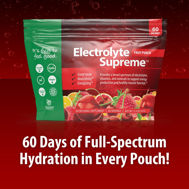 Jigsaw Health Electrolyte Supreme | Broad Spectrum of Electrolytes + Trace Minerals | Fruit Punch Flavor | 60 Servings (Packets)