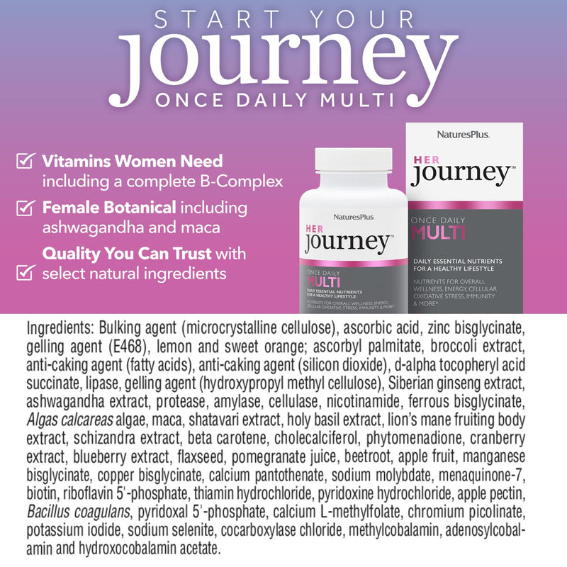 NaturesPlus Her Journey One a Day Multivitamin for Women – Energy, Immune, Stress – Vegan Multi for Women with Whole Foods, Adaptogens, Microflora Blend – Non-GMO, Gluten-Free - 30 Tablets 30 count (Pack of 1)