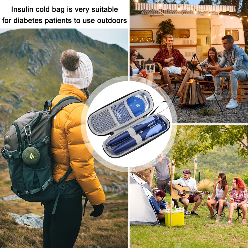 [Australia] - Geaanen Insulin Cooler Bag, Insulin Cooler Box, Insulin Pen Bag, Diabetes Bag, Medication Cooler Bag, Compact and Portable, Waterproof, Heat-Insulating and Wear-Resistant (Blue, + Ice Strips*2) 