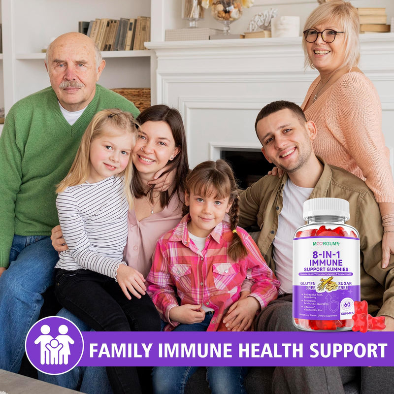 Immune Support Gummies – 8-in-1 Formula Herbal Supplements with Astragalus, Elderberry, Quercetin, Bromelain, Echinacea, Vitamin C, D3 and Zinc for Everyday Balance, Raspberry Flavor, 60 Count 60 Count (Pack of 1)