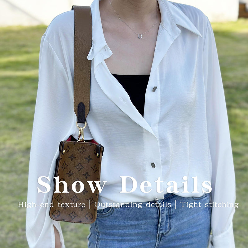 Vachetta Leather Strap for LV ONTHEGO Bag,Double Sided Usable Color-Blocking Cowhide Crossbody Adjustable Strap 【wide Strap】color-blocking 1.6 Inch Wide,43.3 Inch Long