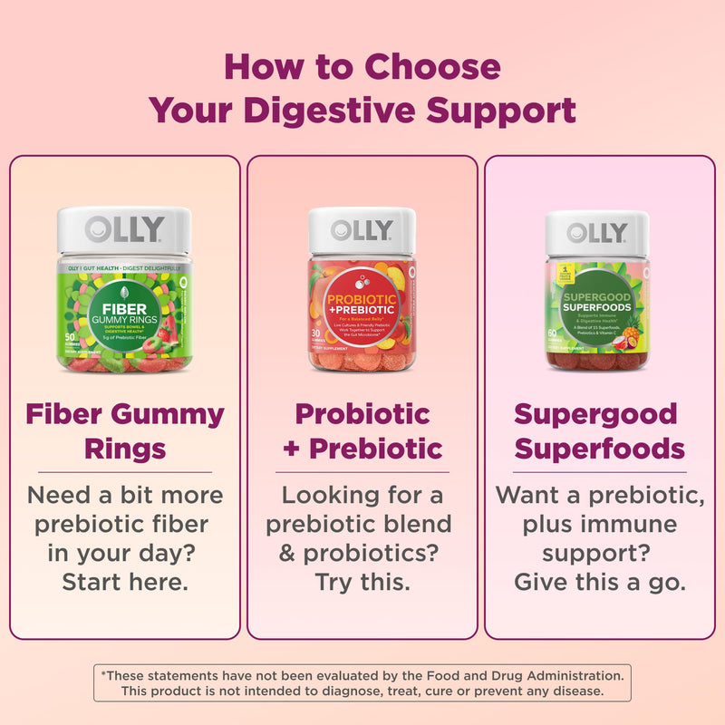 OLLY Fiber Gummy Rings, Digestive Health Supplement, Berry Melon - 50 Count 50 Count (Pack of 1)