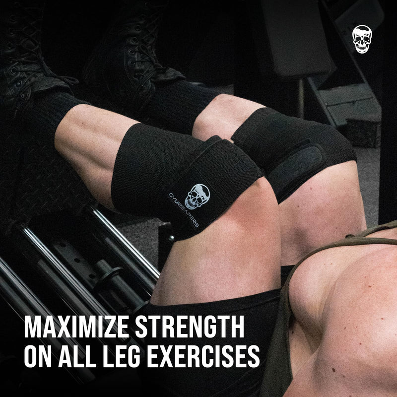 [Australia] - Gymreapers Knee Wraps (Pair) With Strap for Squats, Weightlifting, Powerlifting, Leg Press, and Cross Training - Flexible 72" Knee Wraps for Squatting - For Men & Women - 1 Year Warranty (Black) Black 