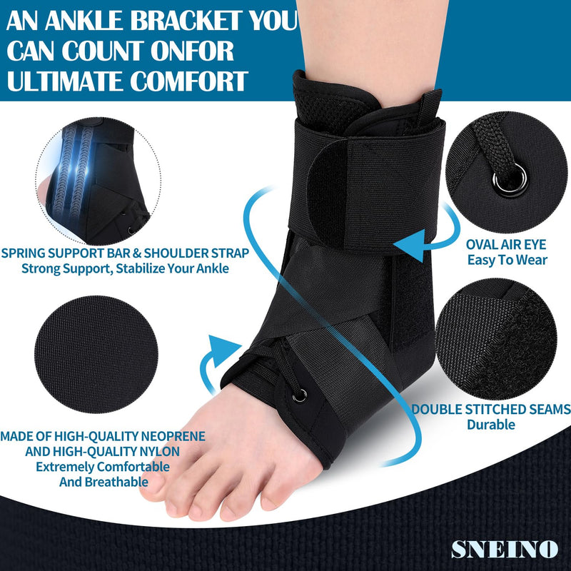 [Australia] - SNEINO Ankle Brace for Women & Men - Adjustable Ankle Support for Sprained Ankle, Breathable Lace Up Ankle Stabilizer for Running, Basketball, Volleyball (Black, Large 30) Black 