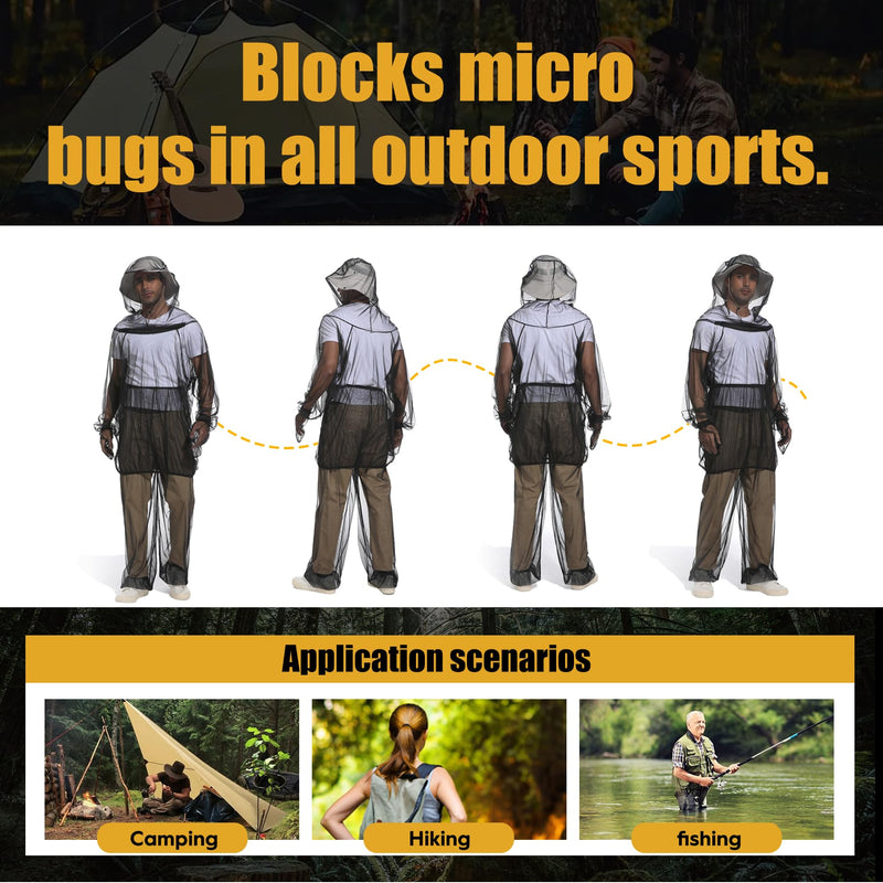 [Australia] - Premium 6-Piece Mosquito Suit-Jacket With Hood/Pants/Mitts/Gift Bag/Sun Hat/Tape Measure-Full Body Protection Bugs Clothes L/XL-With Sun Hat Black 