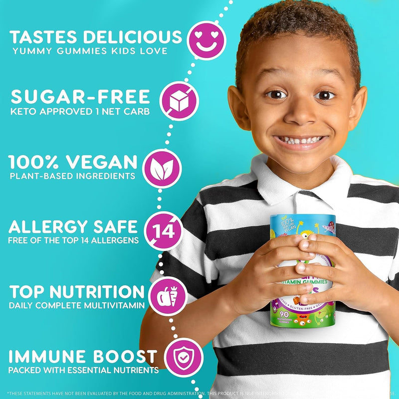 NUTRAMIN Sugar-Free Gummy Multivitamins for Kids, Allergen-Free, 60 Count | 100% Vegan, Gelatin Free, Dairy-Free, Non-GMO, Great Tasting Natural Gummies Your Kids Will Love - Strawberry, Orange, Cherry Multivitamin 60 Count (Pack of 1)