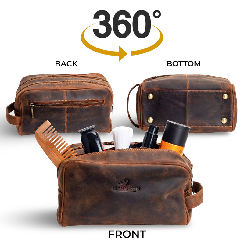 Full Grain Leather Toiletry Bag for Men & Women Travel Pouch, mens Shaving Kit travel bag Organizer with YKK Zipper, Spacious Bathroom Grooming Waterproof Lining dopp kits (Tan Brown) TAN BROWN 1