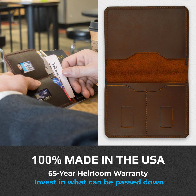 Trayvax Explorer Passport Holder, Small Leather Travel Wallet with Credit Card Slots and Cash Sleeve for Men and Women, Brown