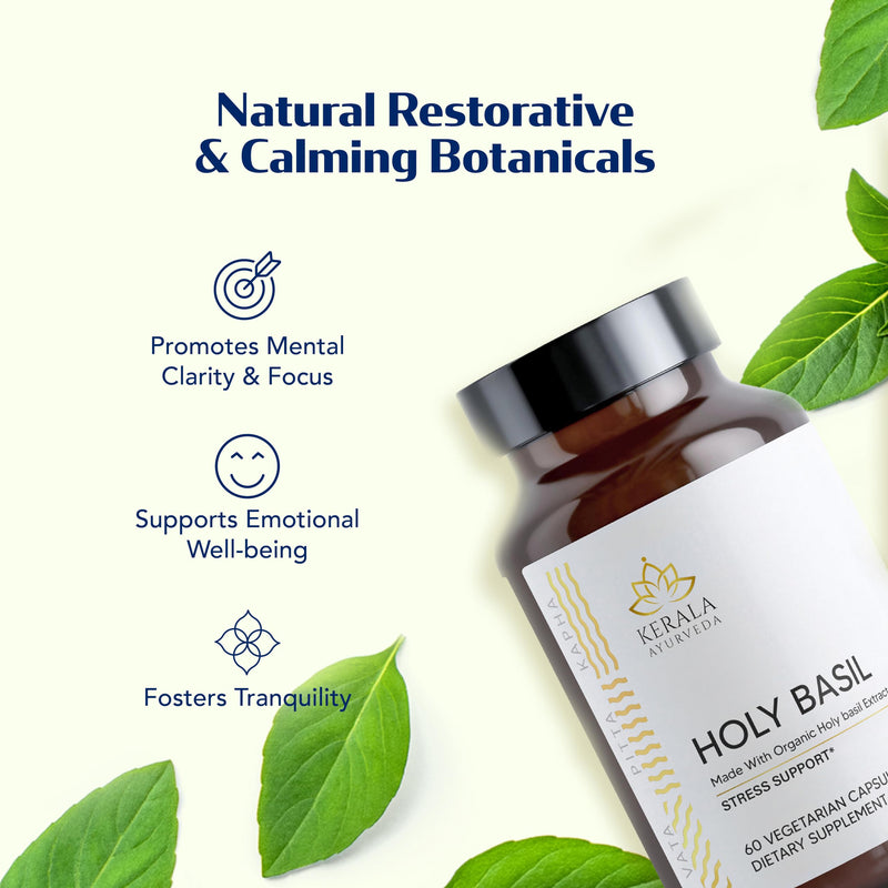 [Australia] - Kerala Ayurveda Holy Basil Herbal Supplement for Stress Relief & Relaxation | Calms Mind & Body | Immunity Support - 60 Veg Capsules 