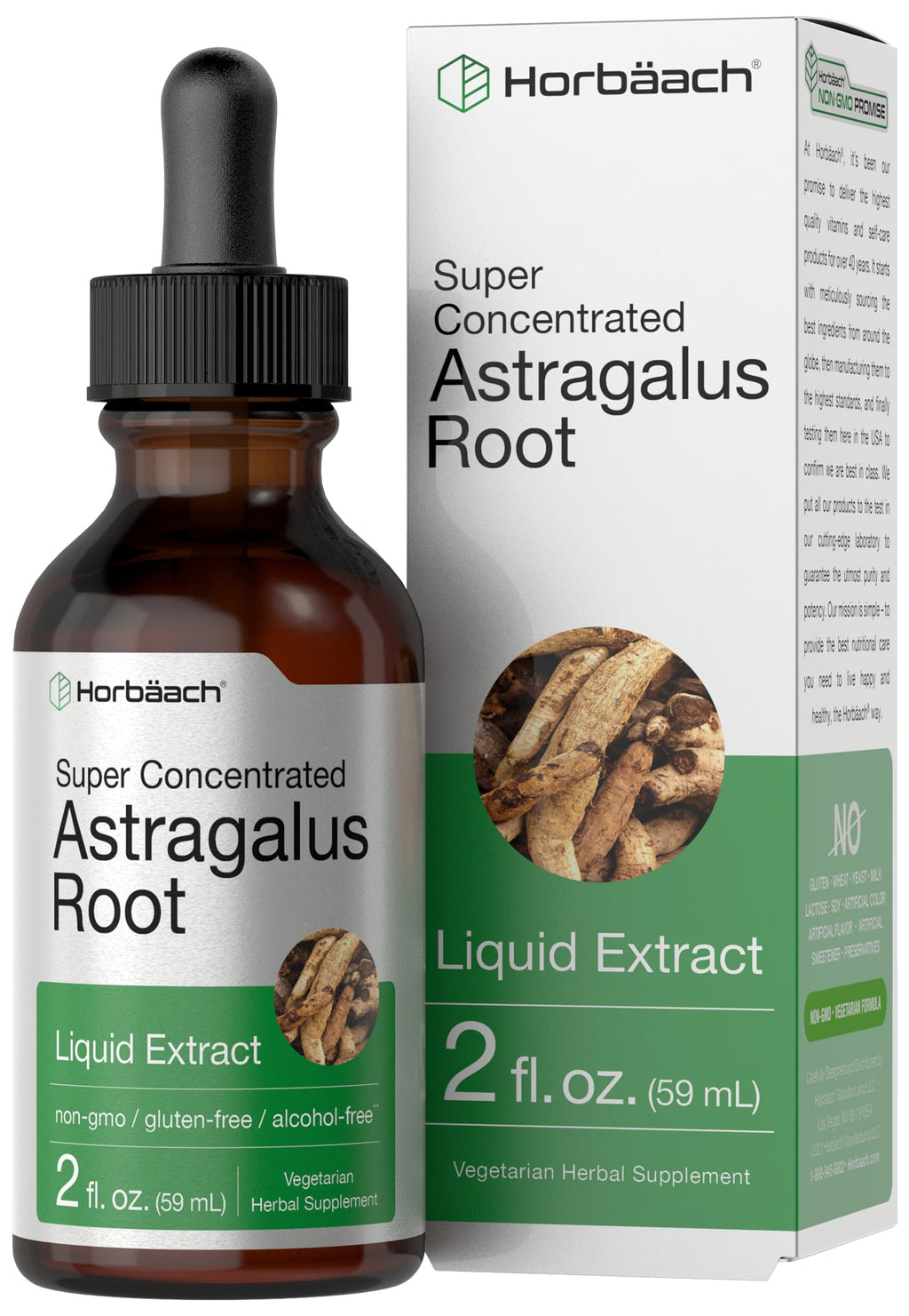 Horbäach Astragalus Root Extract Liquid | 2 fl oz | Alcohol Free Tincture | Super Concentrated | Vegetarian, Non-GMO, Gluten Free