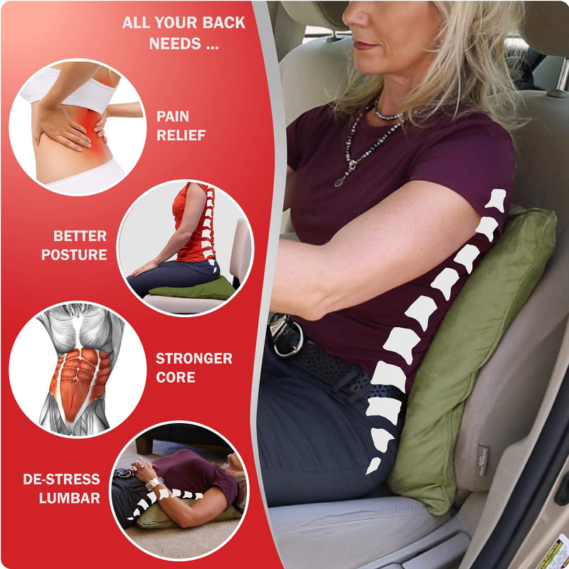 [Australia] - AJUVIA QiPillow - Pain Relieving Ergonomic & Orthopedic Back Lumbar & Posture Support Sitting Cushion for Chair, Couch, Bed | Versatile, Firm & Adjustable Orthopedic Seat Throw Pillow (Sage) 