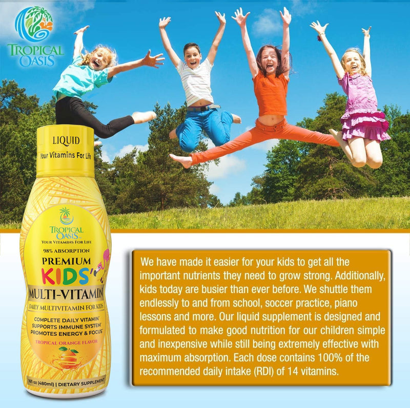 Premium Liquid Multivitamin For Kids | Sugar Free Kids Vitamins | 100% DV of 14 Vitamins for Kids | Multivitamin for Children Ages 4+ | Great Tasting, Non-GMO, Max 98% Absorption Rate- 16 oz, 32 Serv Kids Multivitamin