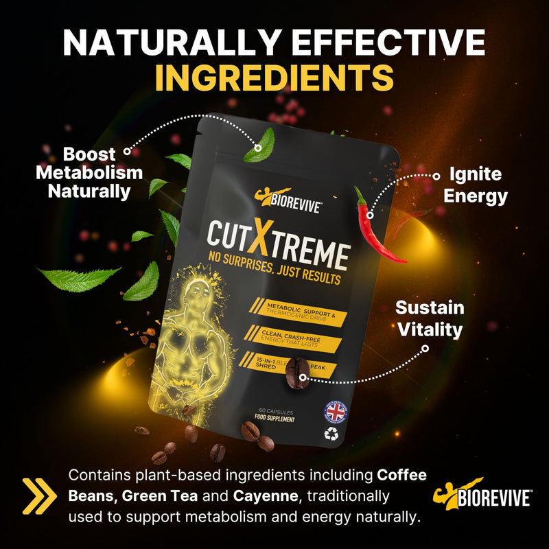 BioRevive Cut Xtreme – Vegan 780mg Capsules with L-Carnitine, Green Tea, B Vitamins & Caffeine for Energy, Focus & Wellness Support | Pre-Workout & Daily Performance Supplement 60 count (Pack of 1)