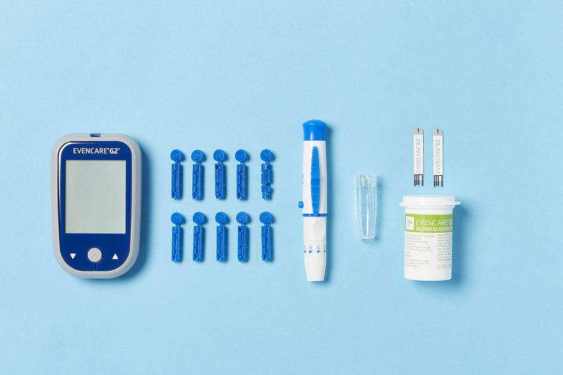 [Australia] - Medline EvenCare G2 Blood Glucose Monitor Starter Kit, Diabetic Care, 6 Sec Results, General Purpose Lancing Device & Lancets, Test Strips, Batteries, Guide, Carrying Case, Logbook, Voice Guidance 