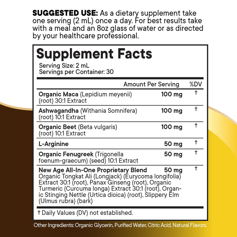 [Australia] - Organic Maca Root Liquid Drops with Ashwagandha, Nettle, Fenugreek, Beet Root and L-Arginine Liquid Multivitamin for Women and Men (1) 2 Fl Oz (Pack of 1) 