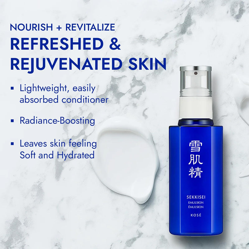 SEKKISEI Emulsion, Japanese Skincare Lightweight Hydrating Face Moisturizer with Vitamin C, Radiance Boosting Face Lotion with Job’s Tears Extract, Hydrating Treatment, 4.7 oz