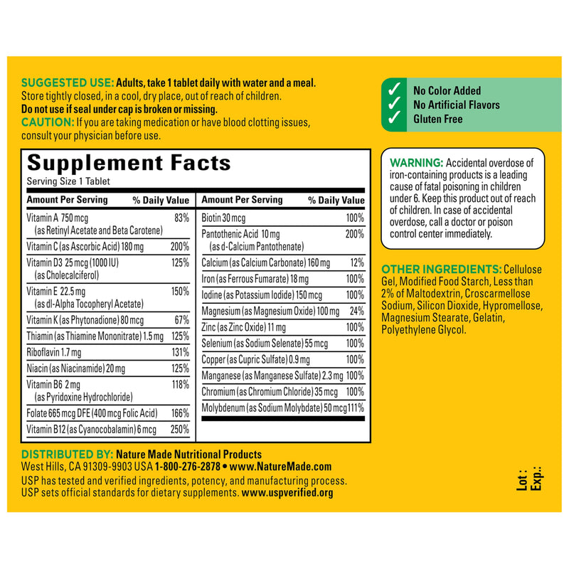 Nature Made Multivitamin Tablets with Iron, 130 Tablets | Multivitamin for Women and Men for Daily Nutritional Support, Multi Vitamins for Adults, 130 Day Supply Unflavored 130 Count (Pack of 1)