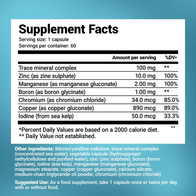 Dr. Berg's Trace Minerals Enhanced Complex - Complete with 70+ Nutrient-Dense Health Mineral - 100% Natural Ingredients - Dietary Supplements - 60 Capsules