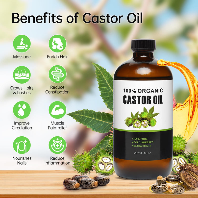 [Australia] - Castor Oil Patches 30 pcs, Castor Oil Pack Wrap for Stomach, Belly Button, Liver, Neck and Waist Ect, With 8oz Organic Cold Pressed Unrefined Castor Oil, Ideal As a Daily Care Gifts 