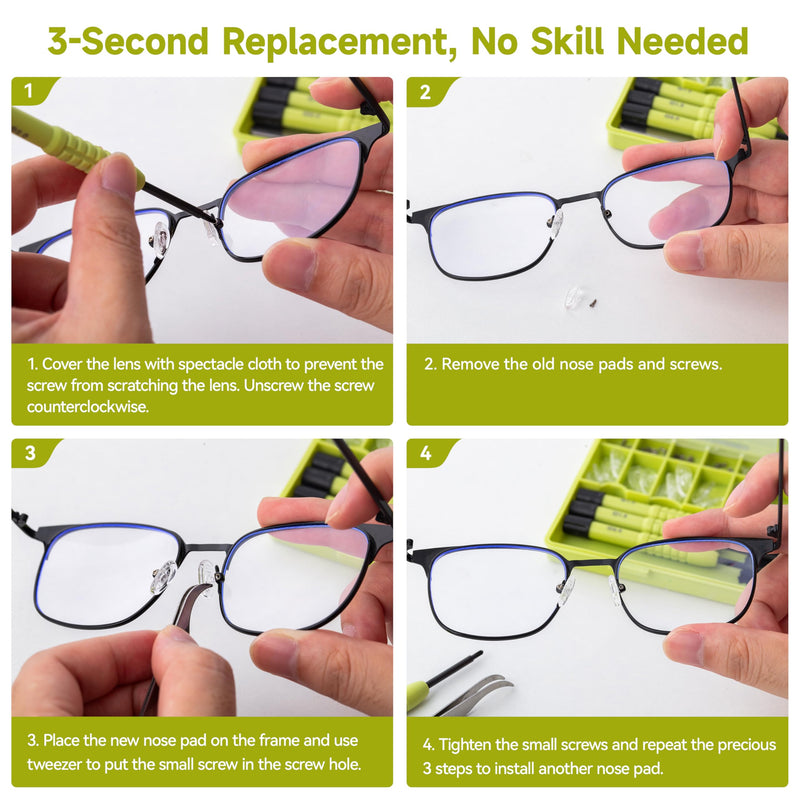 [Australia] - Eyeglass Nose Pads Replacement, 24 Pairs of Screw-in Glasses Nose Pads with Precision Screwdriver Set, Magnetic Eyeglass Repair Kit with Screws, Curved Tweezer for Travel, Birthday Gift, Christmas 