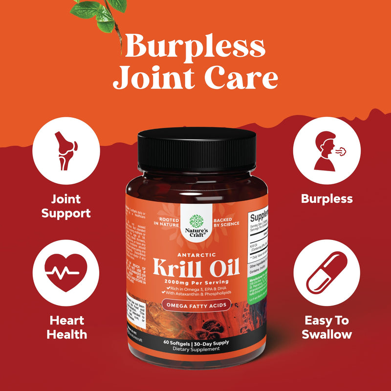 [Australia] - Antarctic Krill Oil 2000mg Softgels Per Serving - Omega 3 Krill Oil Supplement with EPA DHA & Astaxanthin for Brain Joint & Heart (60 Count (Pack of 1)) 60 Count (Pack of 1) 