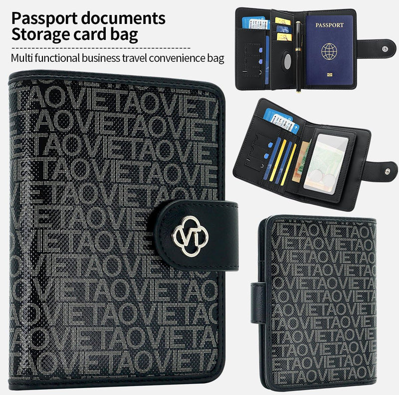 Passport Holder Wallet Bag with AirTag Holder, Card Slots and Passport Solt Ticket Cash Solt, Photo Solt Sim Card Pen Slot.Black Black