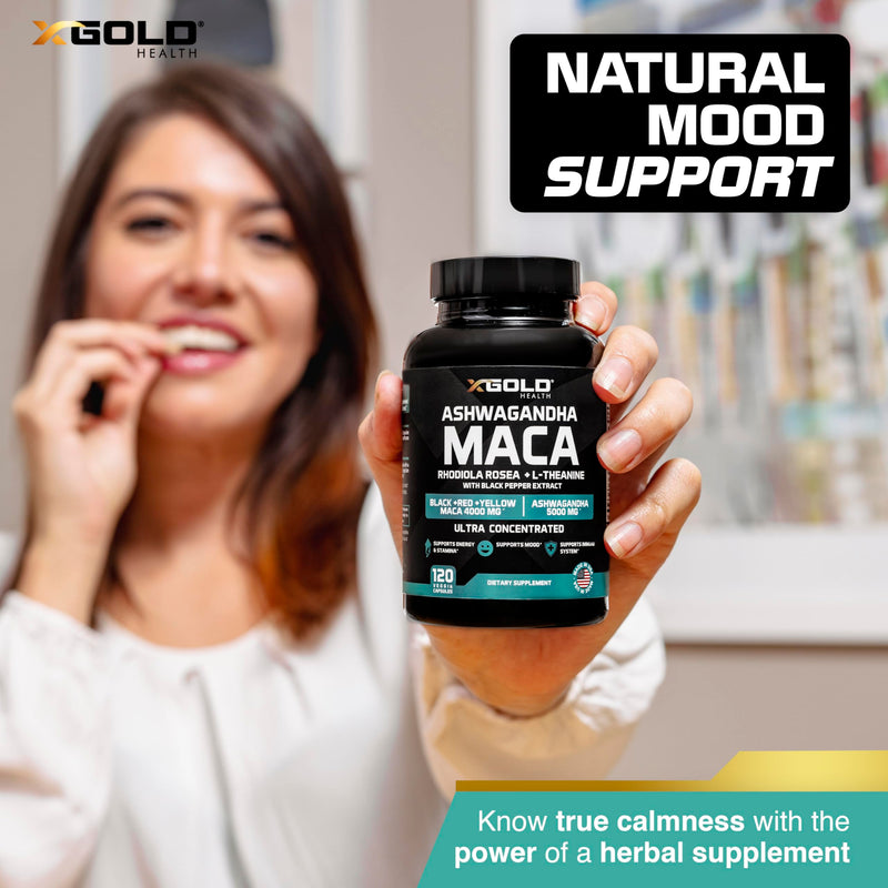 [Australia] - Ashwagandha 5,000mg + Maca Root Black, Red, Yellow 4,000mg, Rhodiola & L-Theanine: 30:1 Extract Ashwagandha Capsules, 20:1 Extract Maca Root Capsules - Supplement for Men and Women 