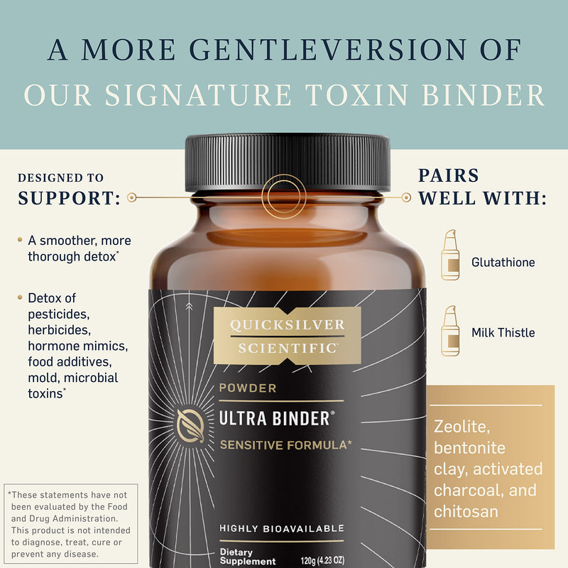 [Australia] - Quicksilver Scientific Ultra Binder Sensitive Formula - Gut Health Supplement with Activated Charcoal, Bentonite Clay - Cleansing Support Powder (120g) 