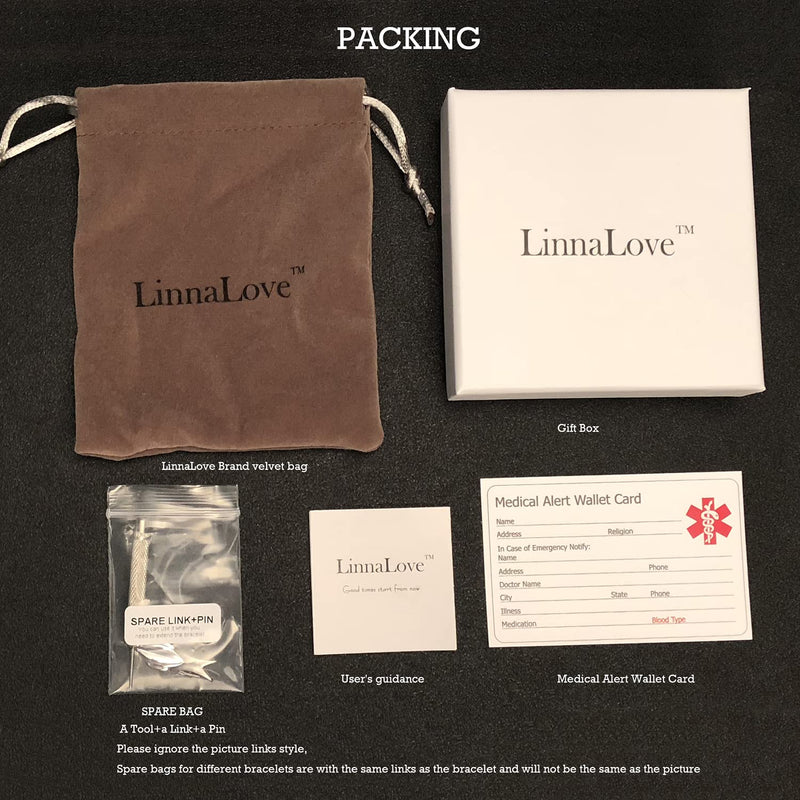[Australia] - LinnaLove Personalized Medical Alert Bracelets for women Fashion Stainless Steel Emergency Medical Bracelets w/Free Engraving (7.5) type 2 diabetes 