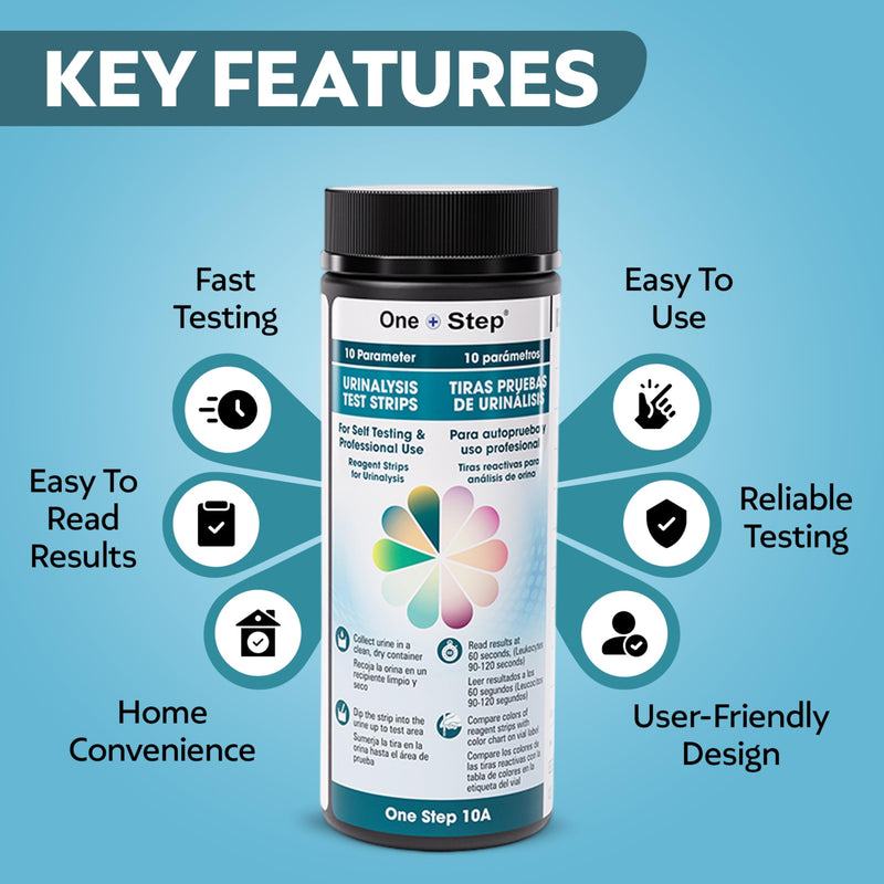 [Australia] - 10A Urine Test Strips, 100 Strip Tub, 10 in 1 Parameters, Testing Strips for use by Men & Women, UTI Infection, Urinalysis pH, Nitrite, Leukocytes and More, Easy Read Results 
